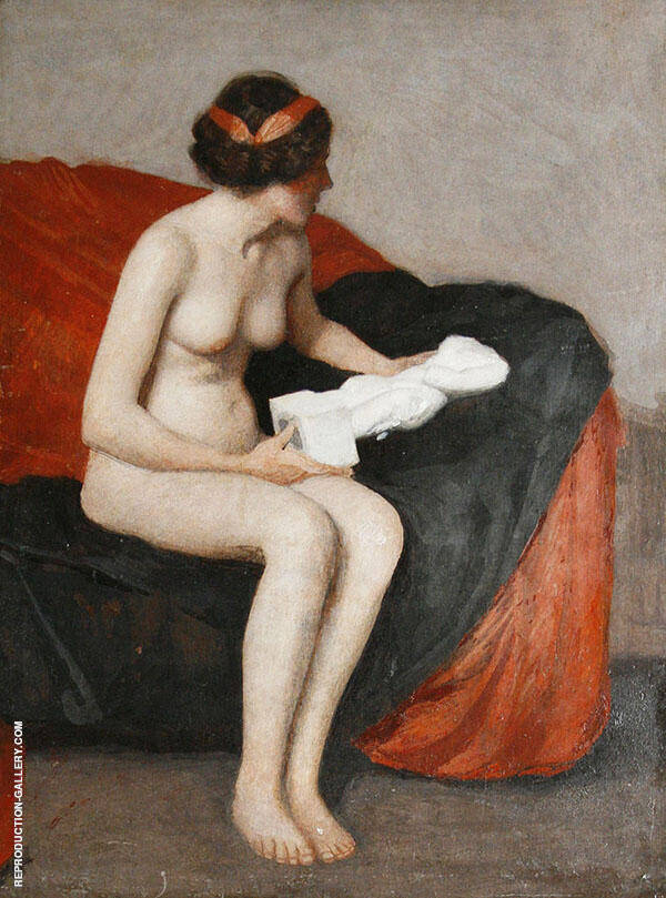 Seated Nude with Sculpture by William M Paxton | Oil Painting Reproduction