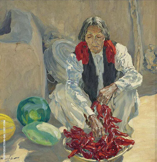 Stringing Chili Peppers By Walter Ufer