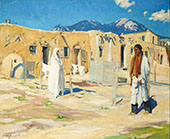 Taos Pueblo Scene By Walter Ufer