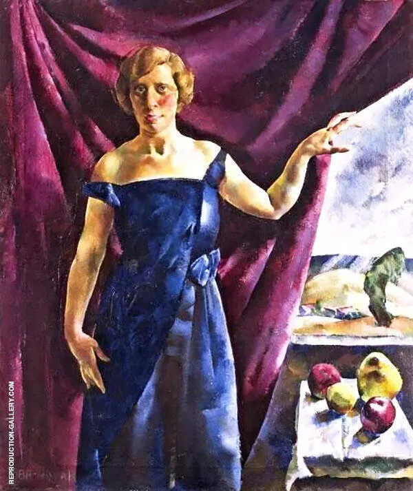 Blue Dress with Fruit Still Life By Vilmos aba-Novak