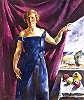 Blue Dress with Fruit Still Life By Vilmos aba-Novak