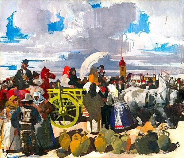 Market Scene By Vilmos aba-Novak