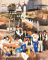 Village Scene By Vilmos aba-Novak