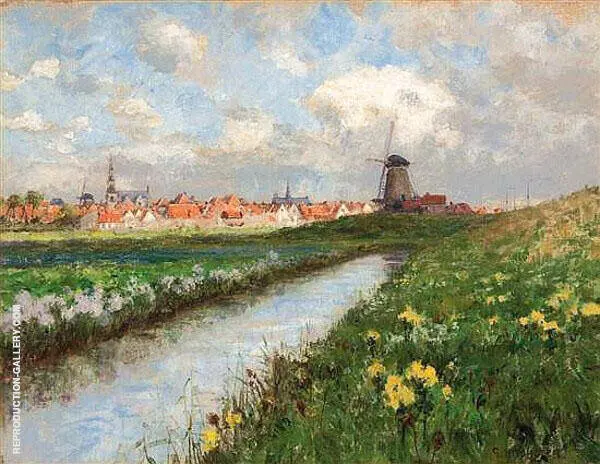 Dutch Landscape with Daffodils By George Hitchcock