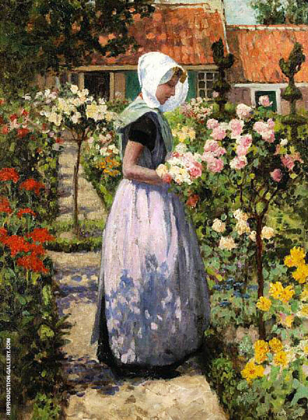 Dutch Woman in a Garden c1890 | Oil Painting Reproduction