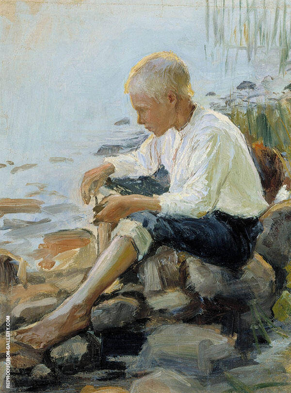 Boy on The Shore by Pekka Halonen | Oil Painting Reproduction
