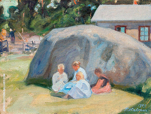 Children Playing in The Yard by Pekka Halonen | Oil Painting Reproduction