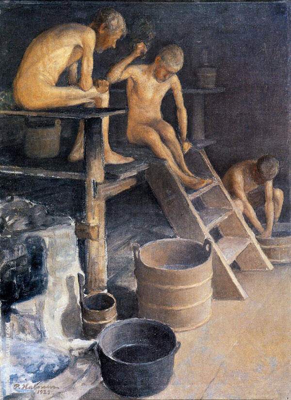 In The Sauna 1915 by Pekka Halonen | Oil Painting Reproduction