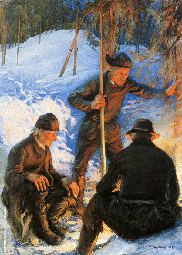 Loggers at The Campfire 1893 by Pekka Halonen | Oil Painting Reproduction