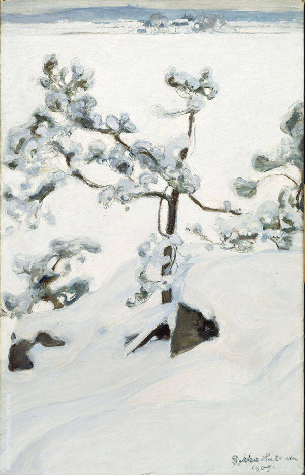 Pine in The  Snow 1909 by Pekka Halonen | Oil Painting Reproduction