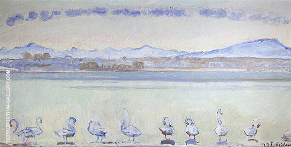 Lake Geneva with Six Swans 1914 | Oil Painting Reproduction