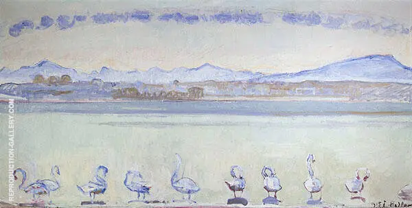Lake Geneva with Six Swans 1914 By Ferdinand Hodler