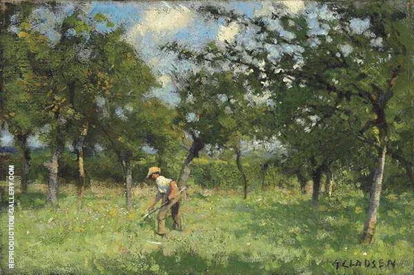 A Man Scything in an Orchard By Sir George Clausen