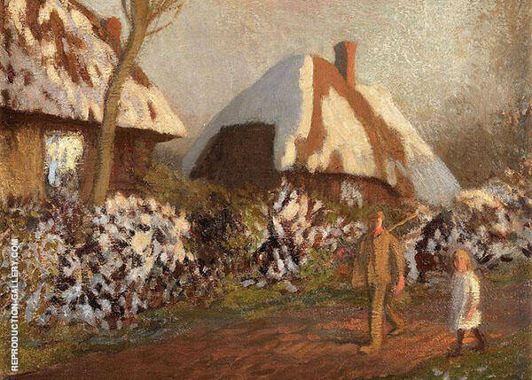 Cottages On A Frosty Evening Painting By Sir George Clausen Ne veter bushuet nad borom cottages on a frosty evening by sir george clausen