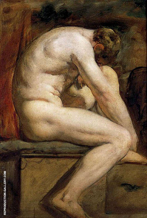Male Nude Crouching by William Etty | Oil Painting Reproduction