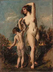 A Woman and Child in a Lake Landscape By William Etty