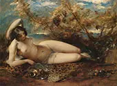 A Young Women Reclining on a Fur Rug By William Etty
