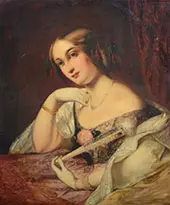 Young Lady in a Ball Gown Half Length By William Etty