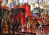 Landscape with Withered Trees and Tall Houses 1920 By Aristarkh Vasilyevich Lentulov