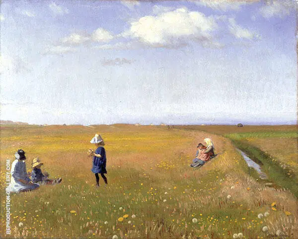 Children and Young Girls Picking Flowers in a Field North of Skagen By Michael Peter Ancher