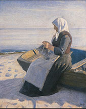 Fisherman's Wife Knitting on Skagen Beach By Michael Peter Ancher