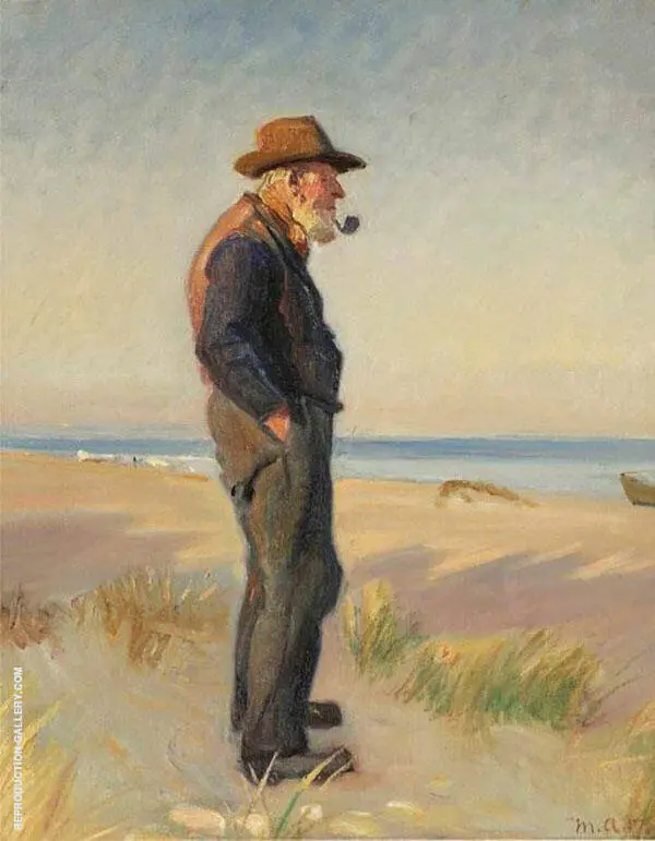 Pipe Smoking Fishermen at Skagen Beach By Michael Peter Ancher