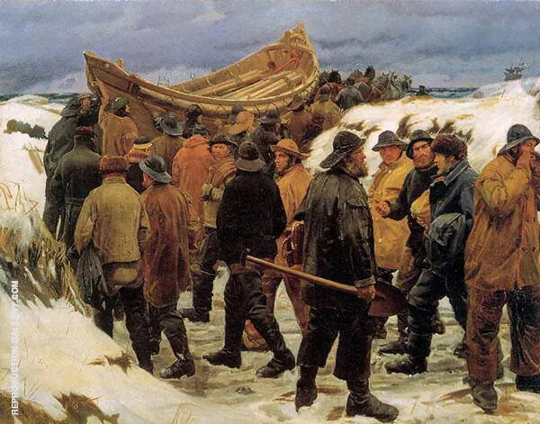 The Lifeboat is Taken Though The Dunes Sun By Michael Peter Ancher