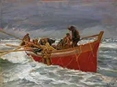 The Red Lifeboat on its way out to the Sea By Michael Peter Ancher