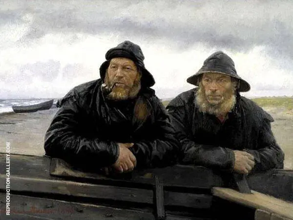 Two Fisherman by a Boat By Michael Peter Ancher