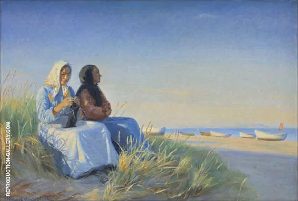 Two Fishermen Wives in The Dunes at The Beach of Skagen By Michael Peter Ancher