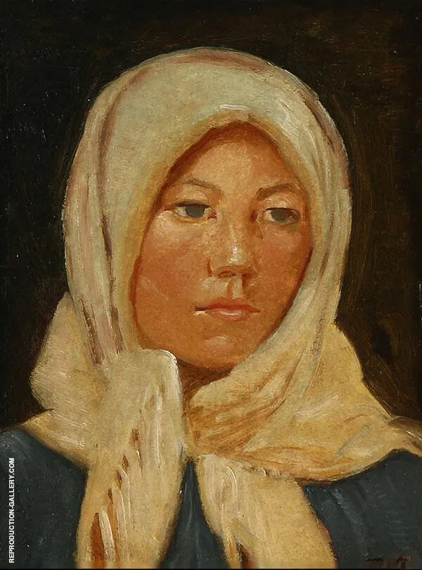 Young Woman from Skagen Wearing a Scarf By Michael Peter Ancher