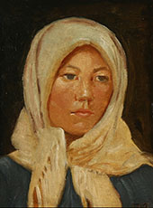 Young Woman from Skagen Wearing a Scarf By Michael Peter Ancher