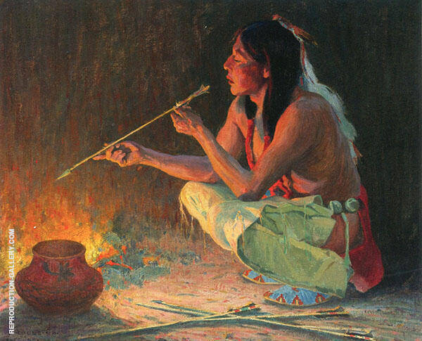 The Arrow Maker 1921 by E. Irving Couse | Oil Painting Reproduction