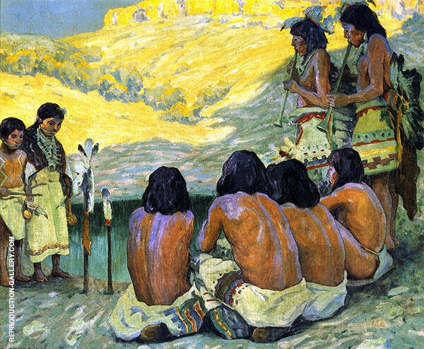 The Flute Ceremony 1922 by E. Irving Couse | Oil Painting Reproduction