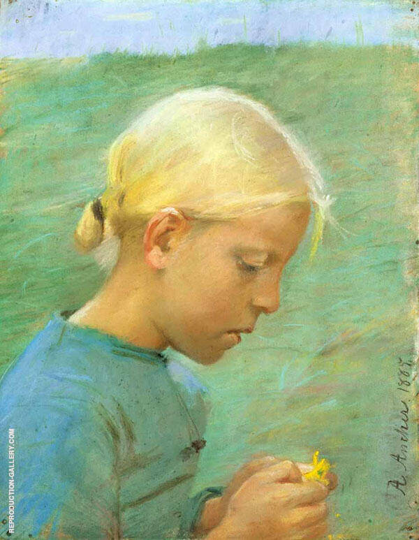 A Small Girl with Flower 1885 by Anna Ancher | Oil Painting Reproduction