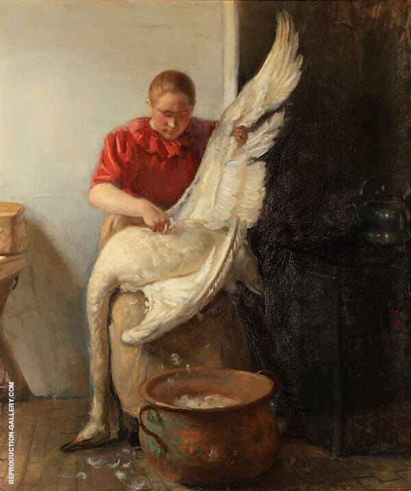 A Young Girl Plucking a Swan 1900 | Oil Painting Reproduction