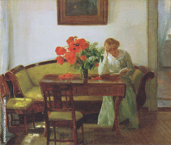 Interior with Poppies and Reading Woman 1905 | Oil Painting Reproduction
