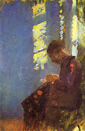 Interior with Woman Sewing By Anna Ancher