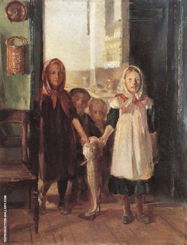 Little Girl with a Cod by Anna Ancher | Oil Painting Reproduction