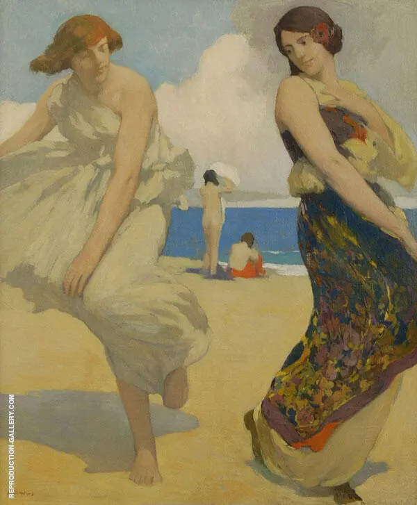 Dancing Girls on Carmel Beach By Arthur Frank Mathews