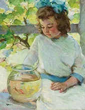 Young Girl with Fish Bowl By Mabel May Woodward