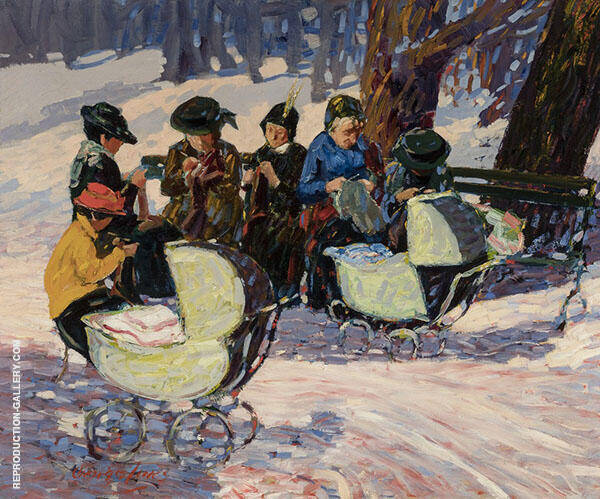 Knitting for Soldiers in an Upper Manhattan Park | Oil Painting Reproduction