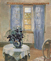Room with Light Blue Curtins and Blue Clematis 1913 By Anna Ancher