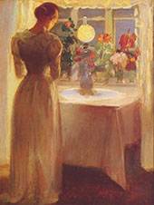 Young Girl Before a Lit Lamp 1887 By Anna Ancher