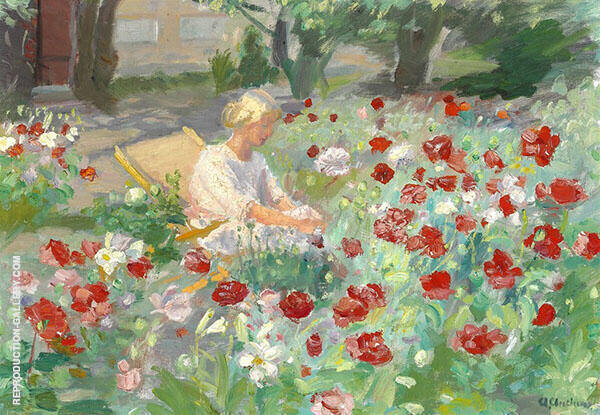 Young Girl Between Poppies c1910 | Oil Painting Reproduction