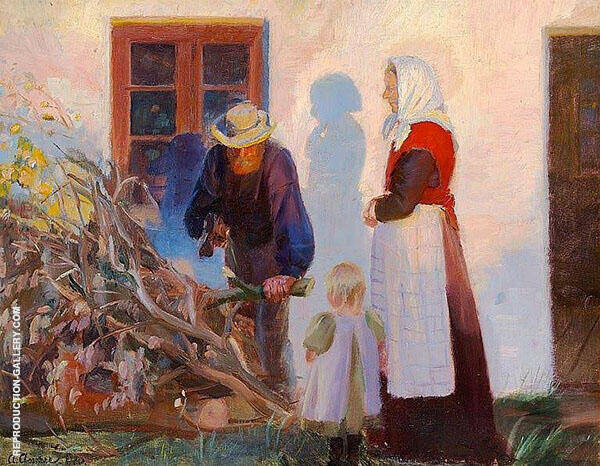 A Family from Skagen Cutting Boughs in The Low Evening Sun | Oil Painting Reproduction