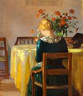 Interior with The Painters Daughter Helga Sewing 1890 By Anna Ancher