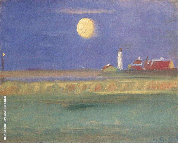Moon Evening Lighthouse by Anna Ancher | Oil Painting Reproduction