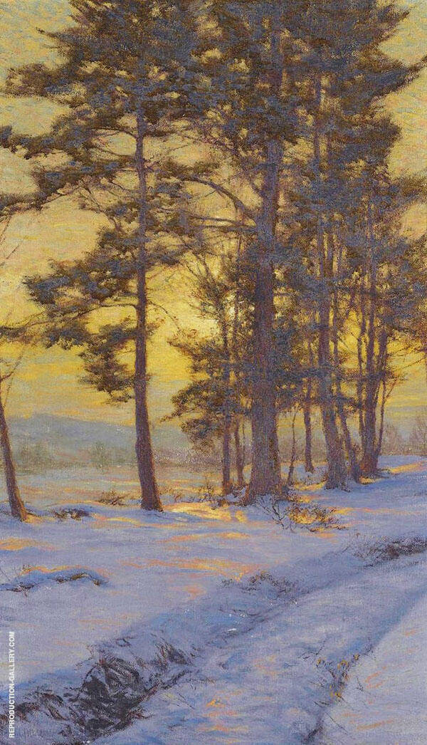 Path Through The Snow under Golden Skies | Oil Painting Reproduction