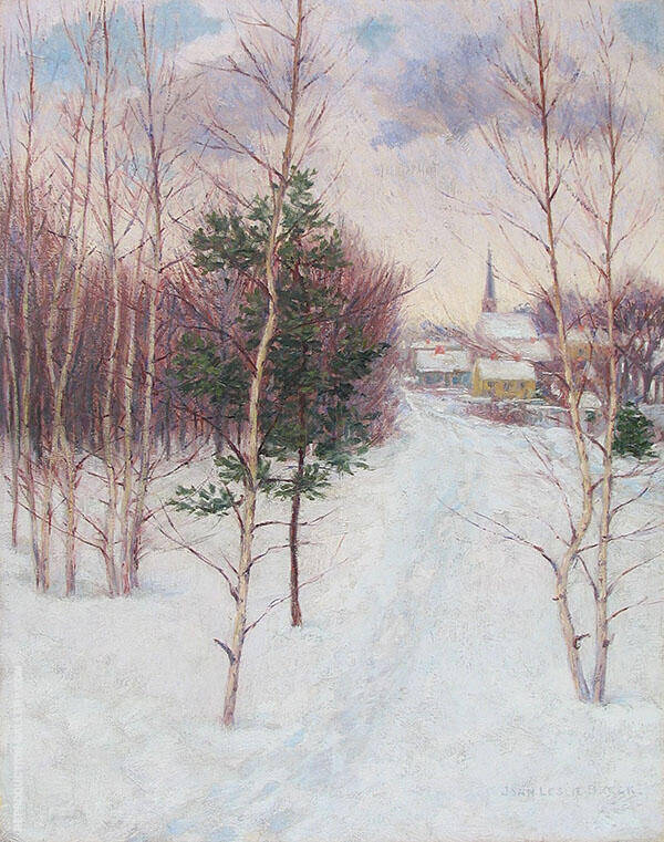 Village in Winter Auburndale Massachusetts c1895 | Oil Painting Reproduction